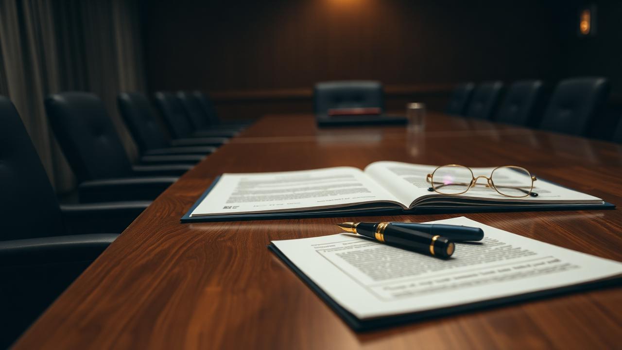 Contracting documents on a boardroom table